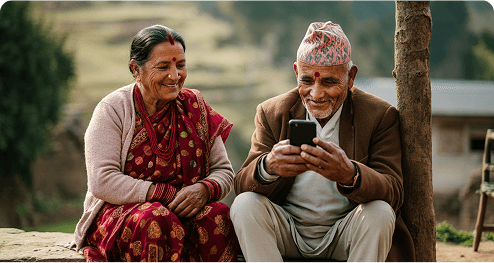 Elderly couple using the app